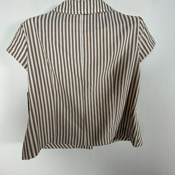 Sweet Suit Petite Womens Striped Button-Front Collared Top Size 14P Brown New - Picture 2 of 8